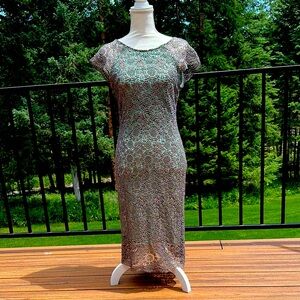 Silver/Gray lace overlay and turquoise underlay Dress